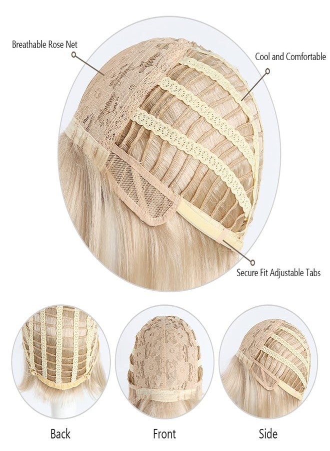 اتش اس بي جيه اتش تي ام شعر مستعار قصير أشقر بوب من HSPJHTM، بطول 10 بوصات، مستقيم مع غرة مسطحة، شعر مستعار صناعي ملون مناسب للتنكر والحفلات اليومية للنساء، يبدو طبيعياً كالشعر الحقيقي (غطاء شعر مستعار مجاني) - Image 5